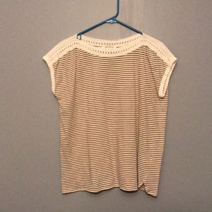 Rose + Olive Striped Tee with Embroidered Neckline